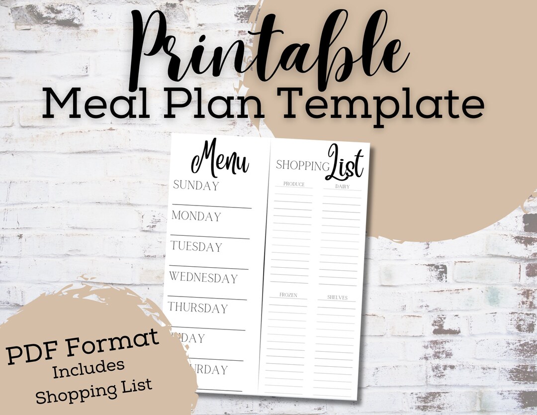 Printable Meal Plan &amp; Shopping List Template - Etsy