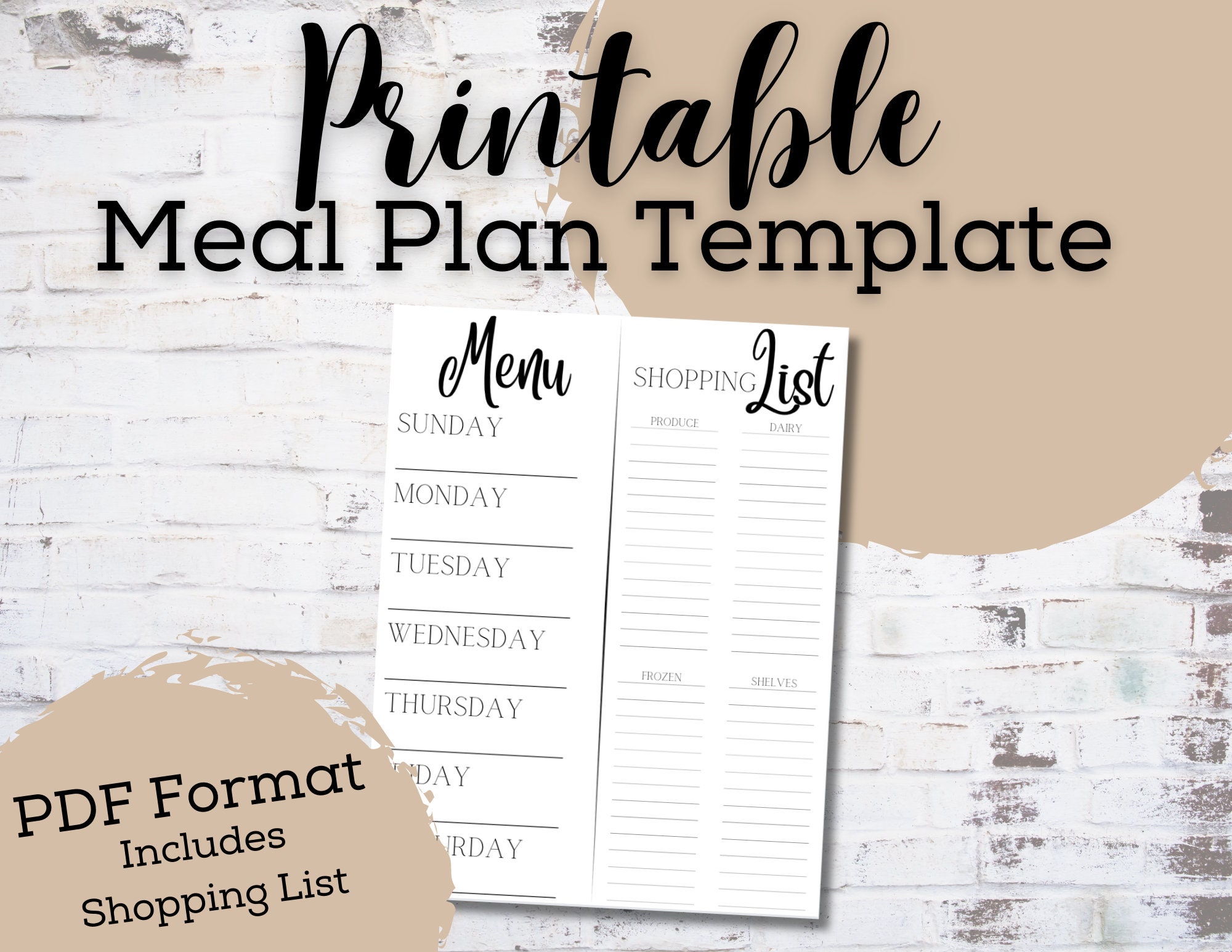 Printable Meal Plan & Shopping List Template - Etsy