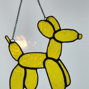 Stained Glass Balloon Dog Suncatcher - Yellow textured glass