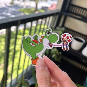 Yoshi & Toad Sticker | Water Resistant Vinyl Sticker | Video Game Sticker
