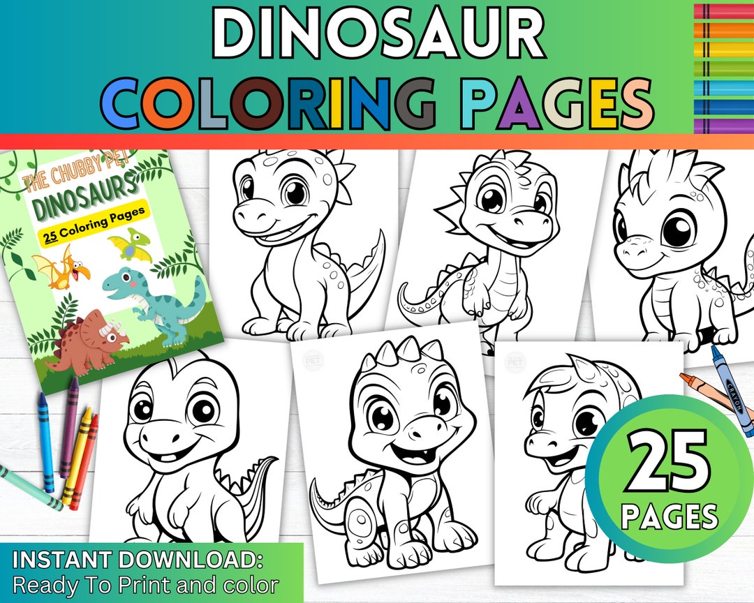 Printable Dinosaur Coloring Pages for Kids, 25 Fun Dino Sheets, Instant ...