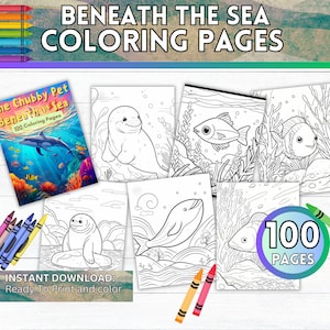 Beneath the Sea Coloring Pages, Digital Download, 100 Printable Sheets, Ocean Life, Instant Download, Home Activity, Kids and Adults