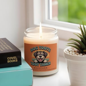 Dog Lover&#39;s Toot Tamer Soy Candle: Funny Bathroom Decor Gift for Pet Owners