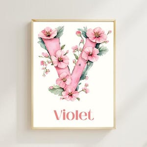 Personalised Floral Initial Name Print | Custom Kids Wall Art | Floral Letter Art for Children | Nursery Digital Download