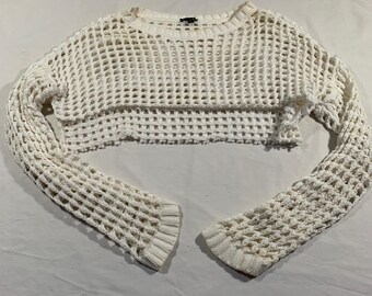 Haut court pull court à manches longues en maille blanche taille s/m