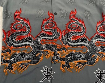 Vintage 90s / 2000s Y2k Grey Tribal Dragon Flame Fire Button up