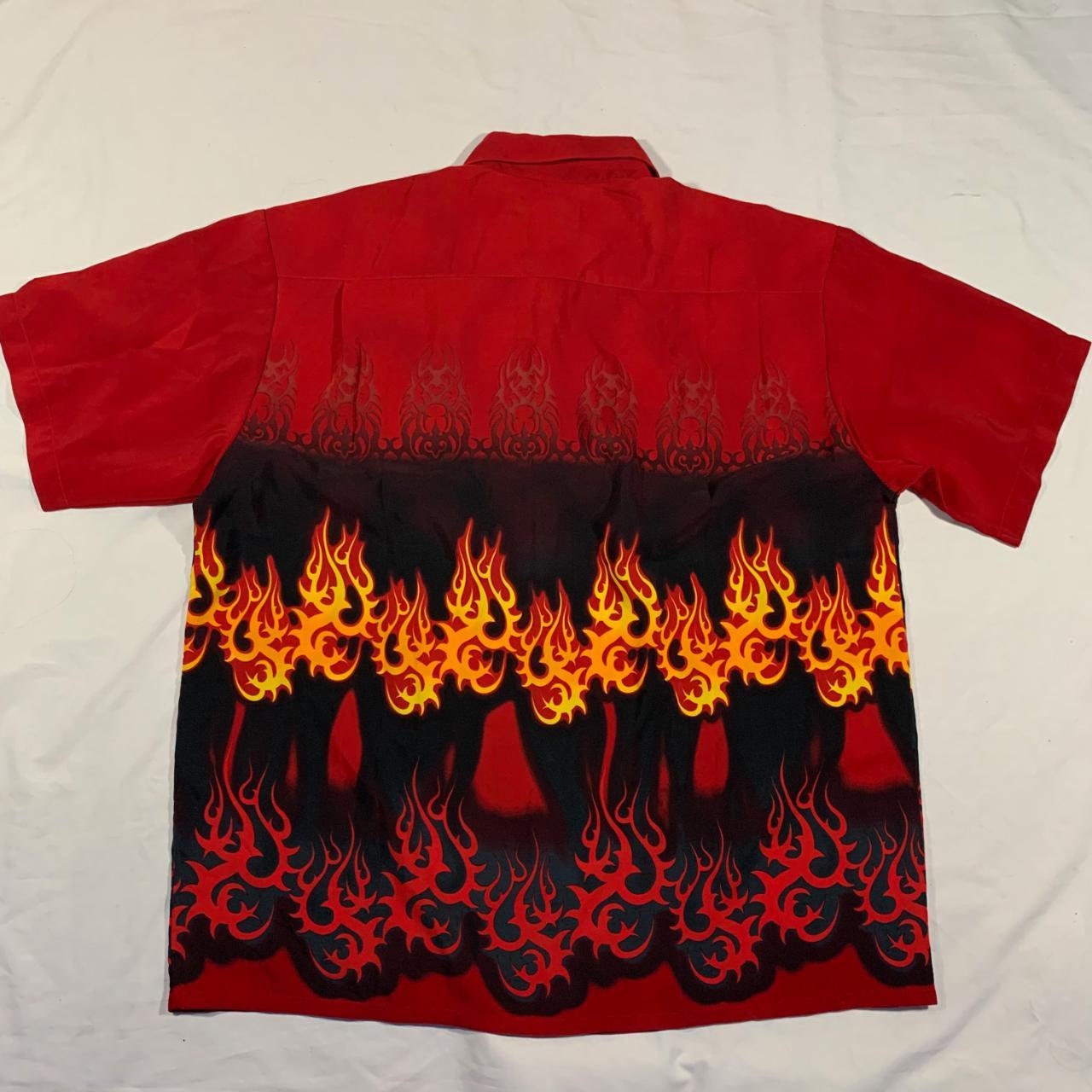 Vintage 90s / 2000s Y2k Tribal Flame Fire All Over Print Button up