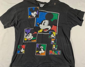 vintage 90s thrashed black mickey mouse oversized shirt size xxl