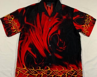Vintage 90s / 2000s Y2k Black and Red Tribal All Over Print