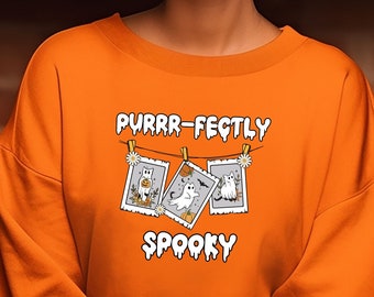 Halloween Cat Ghost Sweatshirt, Black Cat Sweatshirt, Halloween Cat Shirt, Cat lover Shirt, Ghost Cat Shirt, Halloween Cat