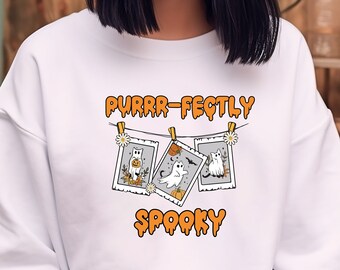 Halloween Cat Ghost Sweatshirt, Black Cat Sweatshirt, Halloween Cat Shirt, Cat lover Shirt, Ghost Cat Shirt, Halloween Cat