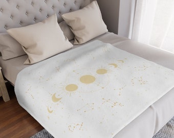 Celestial Constellation Moon Phase Zodiac Blanket, Whimsical Astronomy Blanket, Horoscope Astrology Gift, Aries,Taurus, Gemini, Leo, Virgo