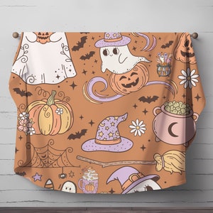 Retro Halloween Pumpkin Blanket, Halloween Blanket, Ghost Blanket, Witchy Blanket, Fall Throw Blanket, Halloween Throw Blanket