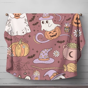 Retro Halloween Pumpkin Blanket, Halloween Blanket, Ghost Blanket, Witchy Blanket, Fall Throw Blanket, Halloween Throw Blanket