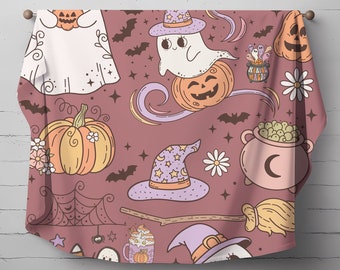 Retro Halloween Pumpkin Blanket, Halloween Blanket, Ghost Blanket, Witchy Blanket, Fall Throw Blanket, Halloween Throw Blanket