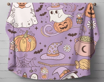 Retro Halloween Pumpkin Blanket, Halloween Blanket, Ghost Blanket, Witchy Blanket, Fall Throw Blanket, Halloween Throw Blanket
