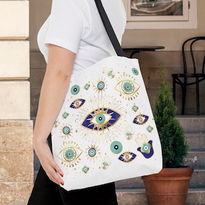 Evil Eye Hamsa Tote Bag, Spiritual Gifts, Aesthetic Evil Eye Tote, Spiritual Evil Eye Protection Tote Bag, Hamsa Hand of Mary