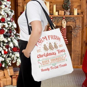 Farm Fresh Christmas Tree Cakes Tote Bag, Christmas Treats Tote, Christmas Tree Treats Tote Bag, Merry Christmas Cakes Tote