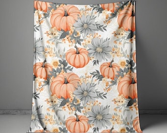 Fall Decor Throw Blanket, Pumpkin Autumn Decor Blanket, Autumn Throw Blanket, Floral Pumpkin Blanket, Fall Gift, Cottagecore Throw Blanket