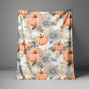 Fall Decor Throw Blanket, Pumpkin Autumn Decor Blanket, Autumn Throw Blanket, Floral Pumpkin Blanket, Fall Gift, Cottagecore Throw Blanket