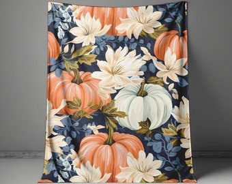 Fall Decor Throw Blanket, Pumpkin Autumn Decor Blanket, Autumn Throw Blanket, Floral Pumpkin Blanket, Fall Gift, Cottagecore Throw Blanket