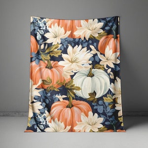 Fall Decor Throw Blanket, Pumpkin Autumn Decor Blanket, Autumn Throw Blanket, Floral Pumpkin Blanket, Fall Gift, Cottagecore Throw Blanket
