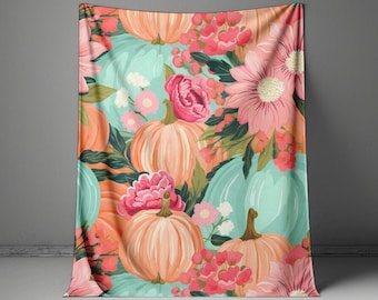 Fall Decor Throw Blanket, Pumpkin Autumn Decor Blanket, Autumn Throw Blanket, Floral Pumpkin Blanket, Fall Gift, Cottagecore Throw Blanket