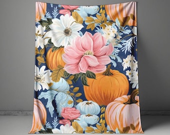Fall Decor Throw Blanket, Pumpkin Autumn Decor Blanket, Autumn Throw Blanket, Floral Pumpkin Blanket, Fall Gift, Cottagecore Throw Blanket
