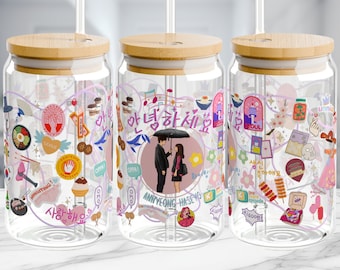 Vaso para fanáticos de la estética de los dramas coreanos, vaso de vidrio para adictos a los K-dramas, regalo para fanáticos de los K-dramas, taza de Kpop, taza de Kdrama, productos para amantes del KPop, productos para K-drama