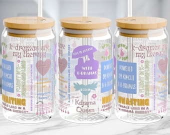 Korean Drama Aesthetic Fanatic Tumbler, Kdrama Addict Glass Cup, K-drama Fan Gift, Kpop Mug, Kdrama Mug, KPop Lover Merch, Kdrama Merch