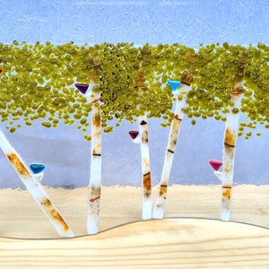 Treetops- Birch Waved Fused Glass Free-Standing Sculpture