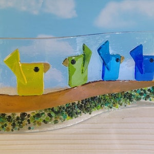 Rainbow Birds on a Branch Waved Free-Standing Sculpture