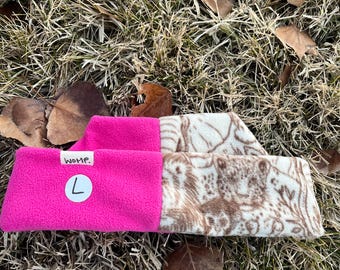 L - Split Pink and Safari Print Beanie