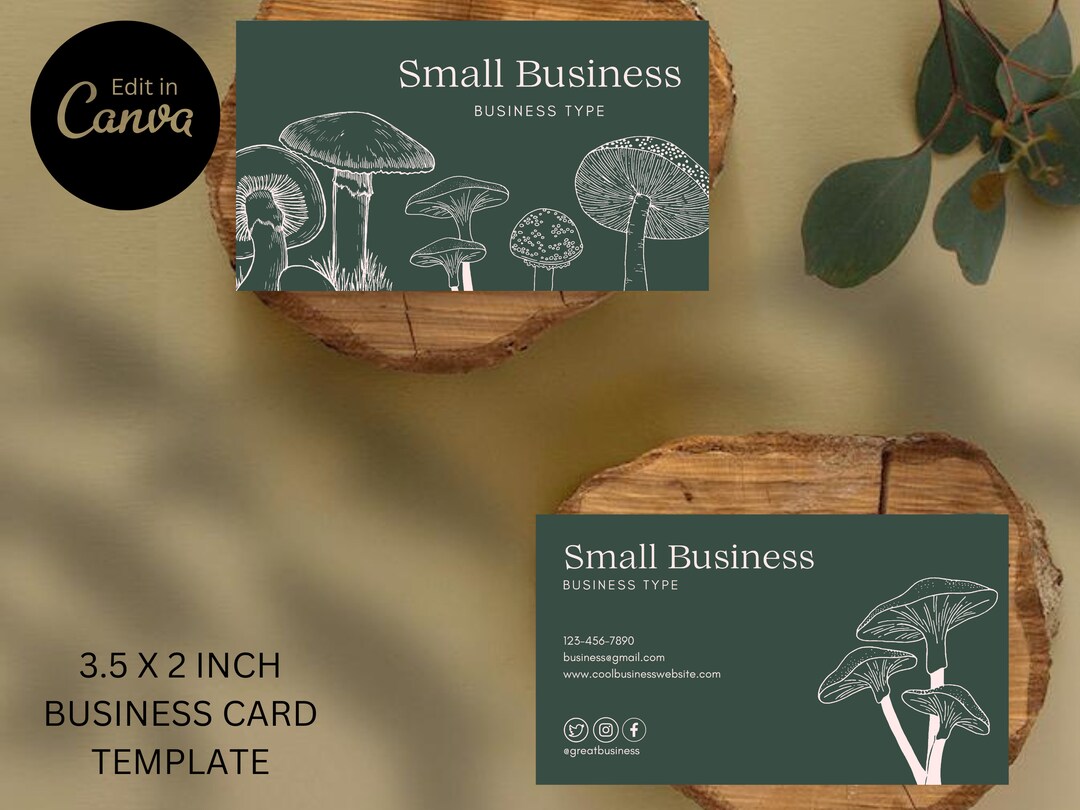 Mushroom Business Card Template Instant Download Mushroom Design