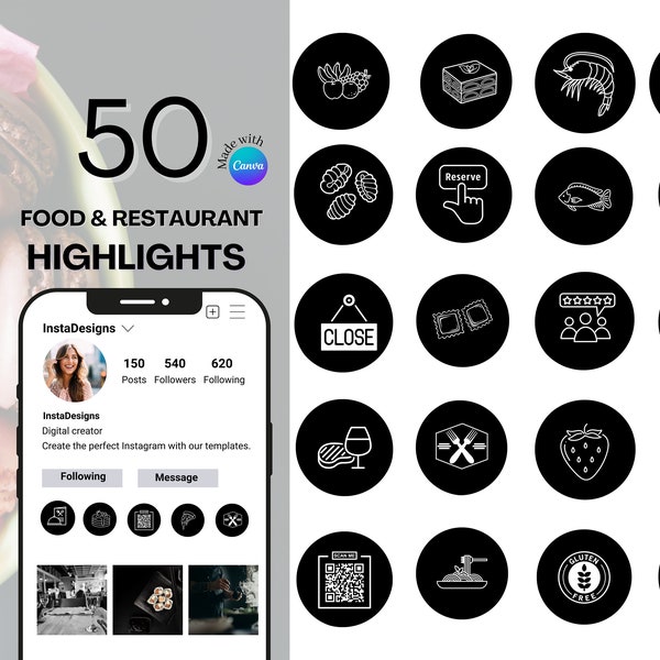 50 Food & Restaurant Highlight | Restaurant Highlight | Instagram Influencer Templates | Social Media Feeds | Aesthetic IG