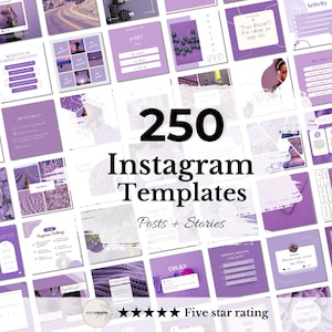 Modelos vibrantes de roxo para Instagram para Canva | Kit de mídia social | Postagens e histórias editáveis para pequenas empresas e influenciadores