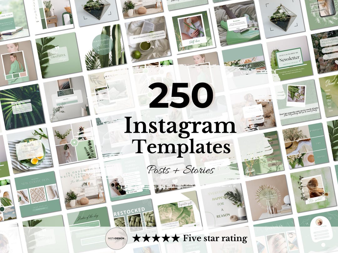 Green Instagram Template Bundle - 250 Editable Canva Templates - Etsy