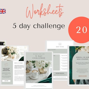 Professionelles Arbeitsbuch für Ihre 5-Tage-Challenge oder Ihr Mini-Training. 20 wunderschöne Canva-Vorlagen | Englische Version