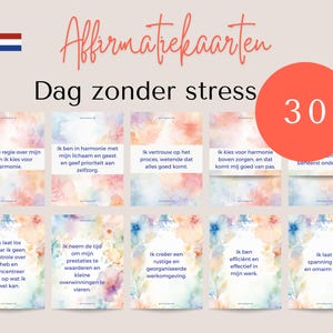 30 tarjetas de afirmación imprimibles para el estrés | Afirmaciones positivas | Mentalidad y paz | Descargar PDF | Regalo de cuidado personal | versión holandesa
