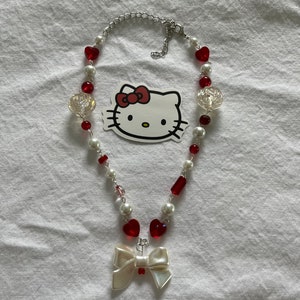 Red and White Bow Necklace