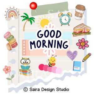 Cute Good Morning transparent PNG, Good Morning Clipart, Colorful Good Morning Message Illustration, Digital Printable Art