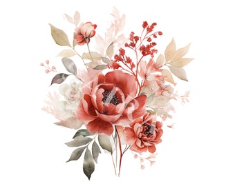 Red Watercolor Flowers Clipart - 6 High Quality PNGs, Digital Downloads, Card Making, Mixed Media, Scrapbooking, Junk Journal, Printables