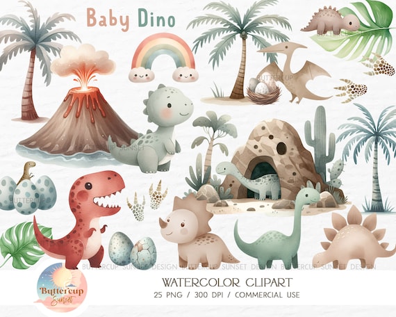 Baby Dinosaurs Clipart: Dinosaur Eggs Boho Dinosaurs Dino Birthday Party (PNG Digital Download)