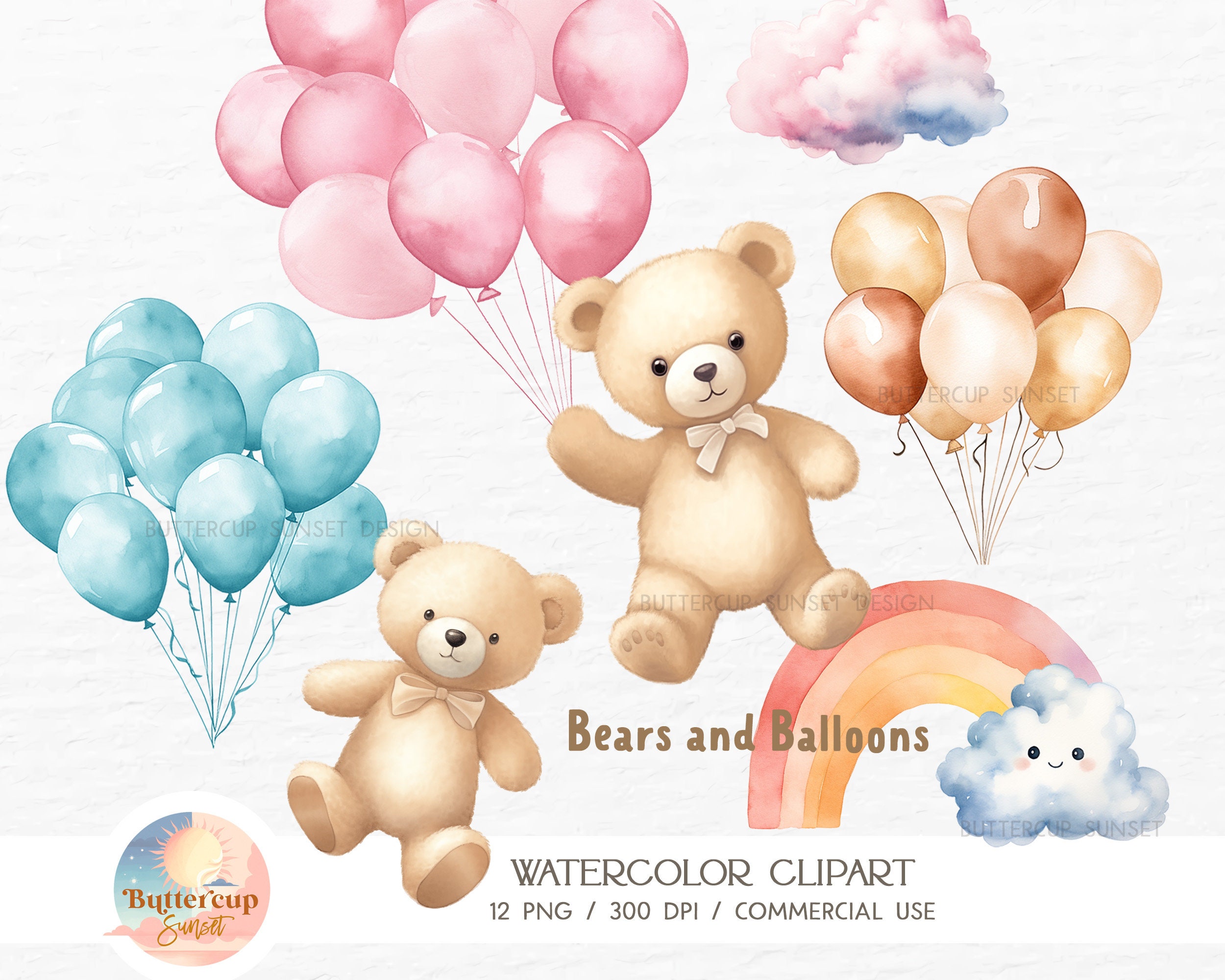 Flying Teddy Bear & Balloon Clipart: We Can Bearly Wait Baby Shower ...