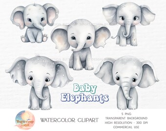Baby Elephants Clipart: Elephant Birthday Party A Little Peanut Baby Shower (PNG Digital Download)
