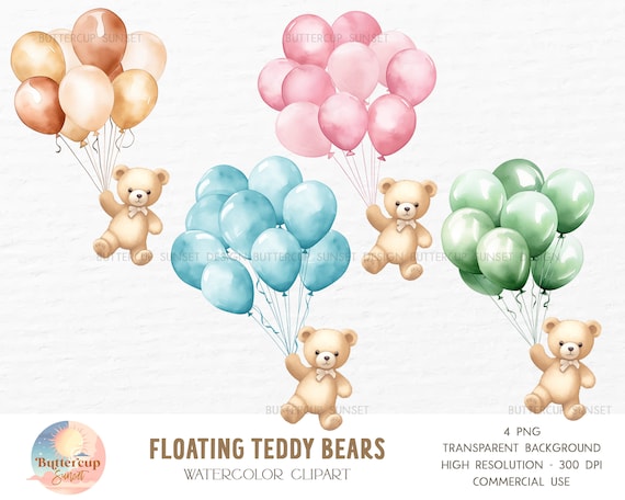 Floating teddy bear with balloons sale