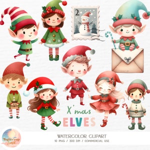10 Elfos Natal Aquarela Clipart PNG Download Digital | Carta de Chegada de Elfo PNG Clipart | Carta de Natal Fofa Menino Elfo Menina Elfo Clipart