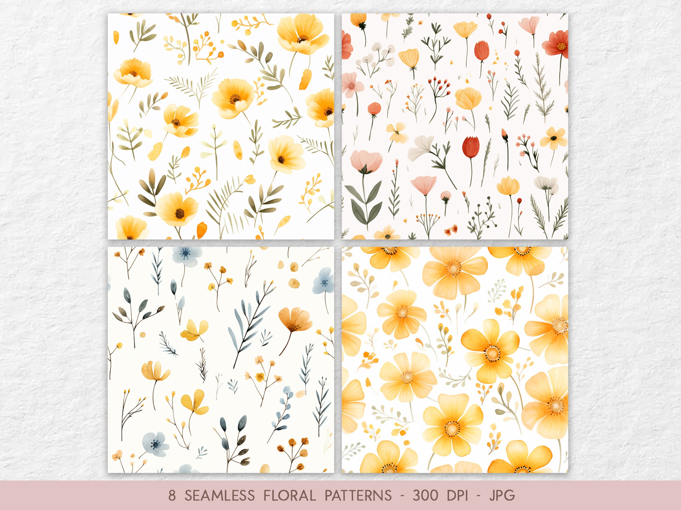 Floral Seamless Digital Papers: Spring Wildflowers Seamless Patterns ...