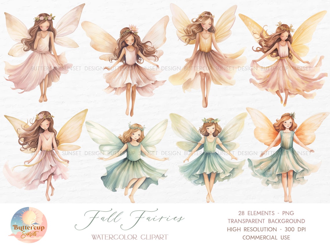 28 Fall Fairies Watercolor Clipart PNG Digital Download - Etsy