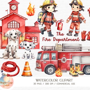 30 Clipart aquarelle des pompiers PNG | Clipart De Pompier Pompier Pompier PNG | Clipart anniversaire, camion pompier, pompier